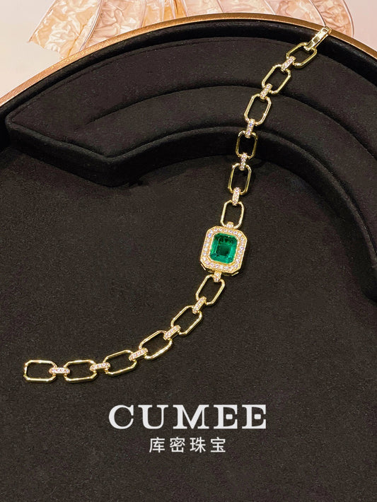 CUMEE Fine Jewelry ins Bracelet Lab Grown Gemstone Emerald Bracelet 925 Silver Gold Plated