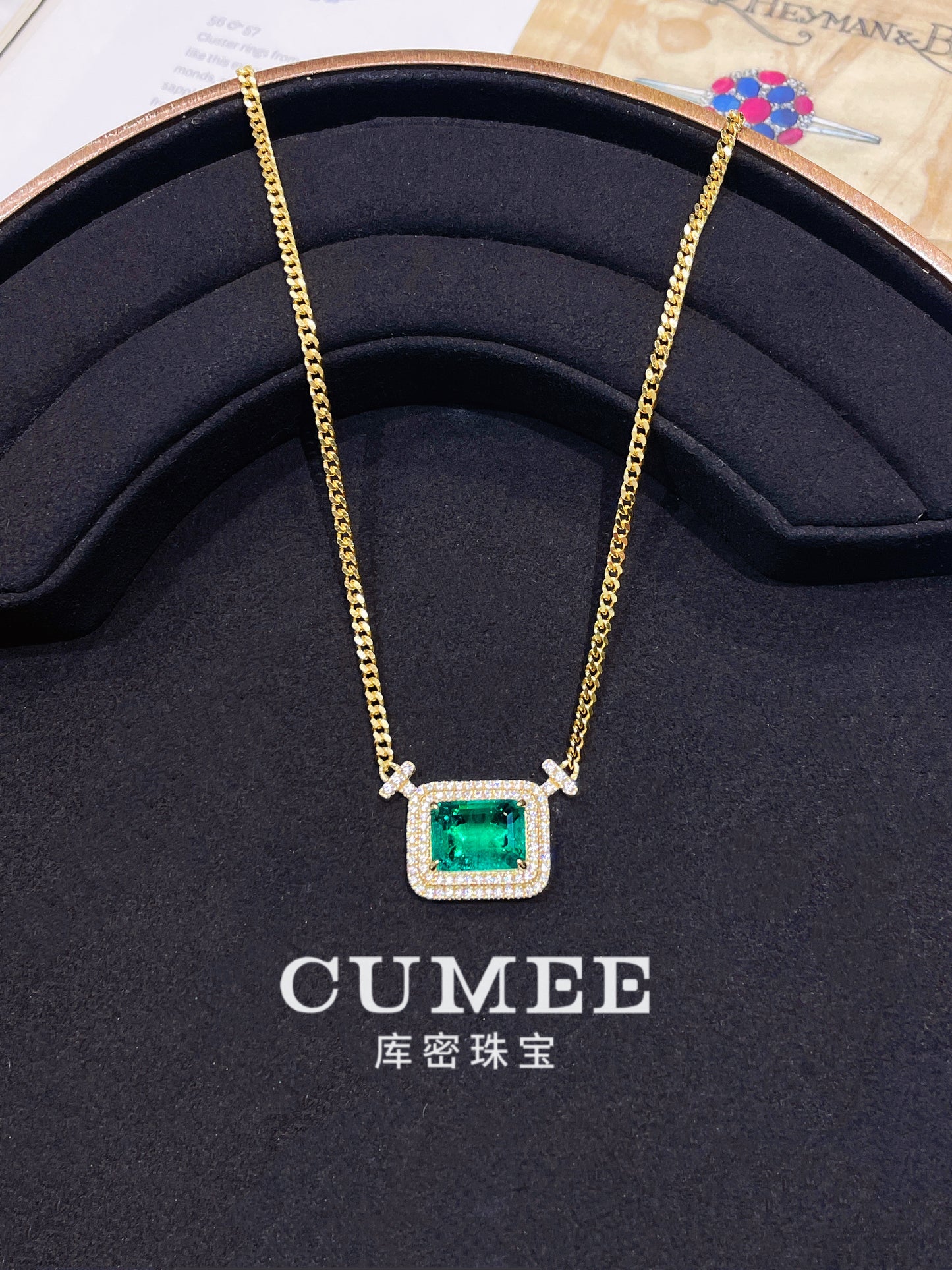Cumee New Gold Plated Jewelry 925 silver Chain Cultivate Synthetic Emerald Green Necklace Silver Gold Plating