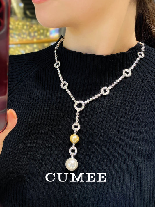 CUMEE Fashion trendy senior evening wear artificial Australian white beads pearl necklace for Women.925 silver gold-plated