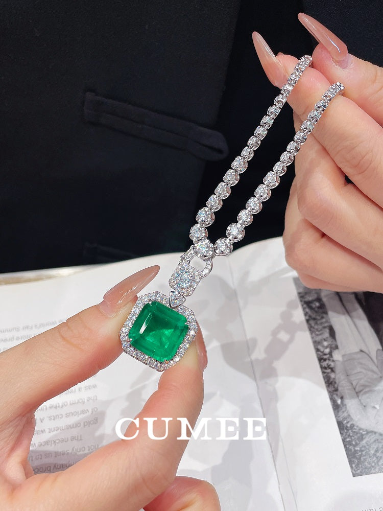 CUMEE 925 Sterling Silver Emerald Ring Square Cultured Emerald Synthetic Gemstone for Women Gold Plated
