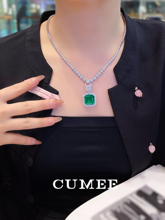 CUMEE 925 Sterling Silver Emerald Ring Square Cultured Emerald Synthetic Gemstone for Women Gold Plated