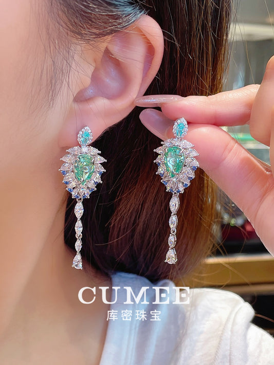 CUMEE Retro Palace Style Designer Earrings Artificially Synthetic Paraida Color Drop Earrings. 925 Silver-plated Gold