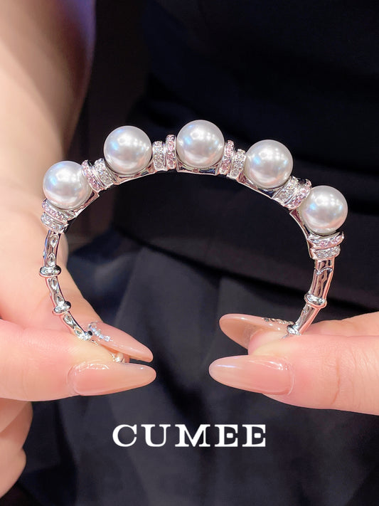 Fine 925silver Bracelets Open Bangle Bracelet Lab Artificial Australian White Pearl Silver Gold Plating Fashion Jewelry