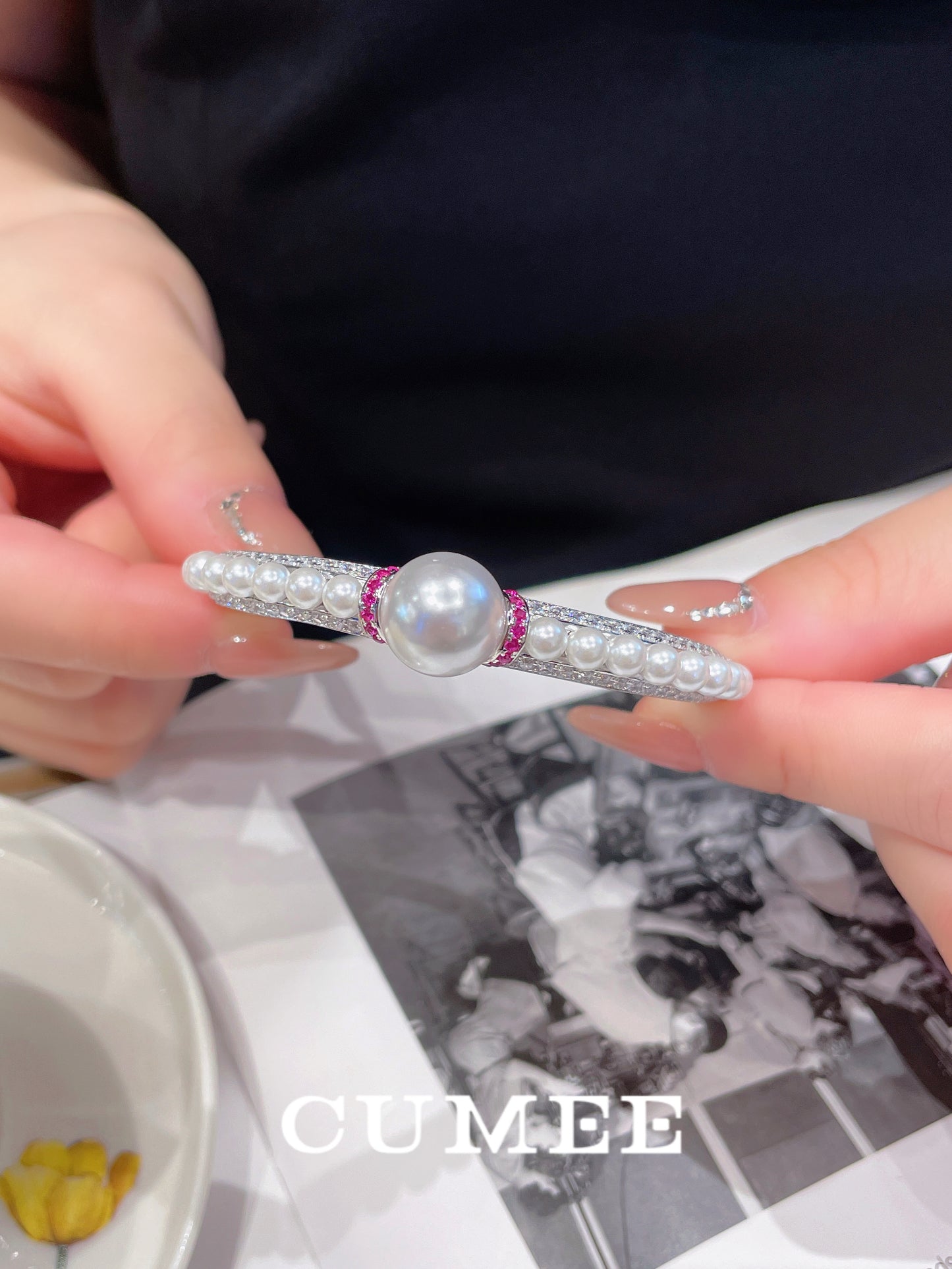 CUMEE Simulated Pearl Women Bracelet Artificial Australian White Pearl Bracelet 925 Silver Gold Plating