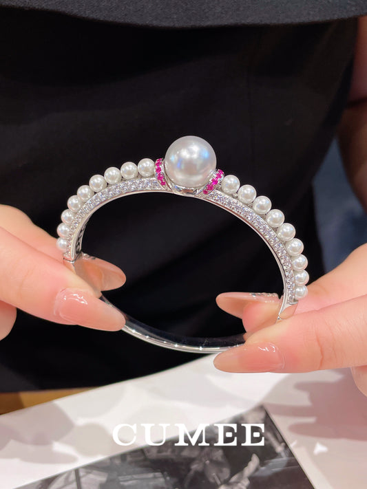 CUMEE Simulated Pearl Women Bracelet Artificial Australian White Pearl Bracelet 925 Silver Gold Plating
