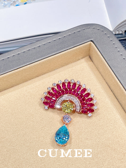 CUMEE 925 Silver Retro Design Brooch for Women Cultivates Synthetic Gemstones Gold-plated AAAAA Cubic Zirconia gemstone