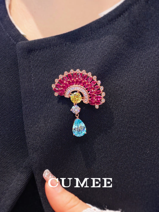 CUMEE 925 Silver Retro Design Brooch for Women Cultivates Synthetic Gemstones Gold-plated AAAAA Cubic Zirconia gemstone