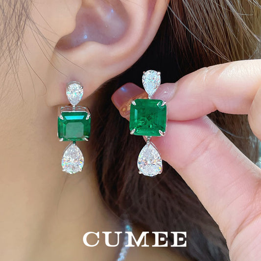 CUMEE Green Luxury Dinner Series for Cultivating Emerald Earrings Women Wedding Silver Plated Gold Earrings