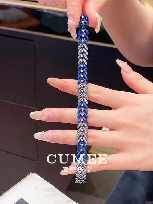 CUMEE Retro Bracelet Cultivated Synthetic Sapphire Bracelet for Women. Silver-plated Gold