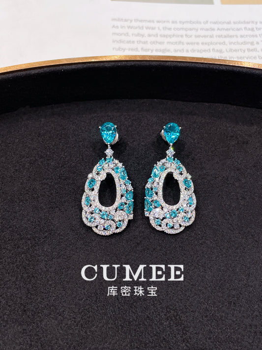 CUMEE New Chinese Style Summer Beautiful Single Product Artificial Paraida Color Drop Earrings. Silver-plated Gold