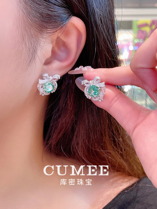 CUMEE New Chinese Style Summer Beautiful Single Product Artificial Paraida Color Drop Earrings. Silver-plated Gold