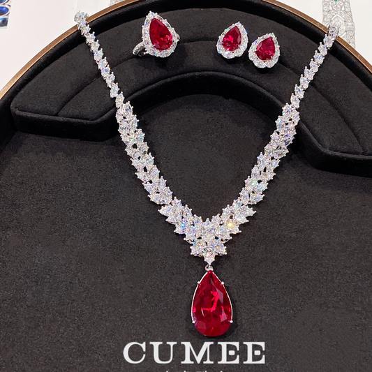 Lab-Cultured Ruby Jewelry Set in 925 Silver